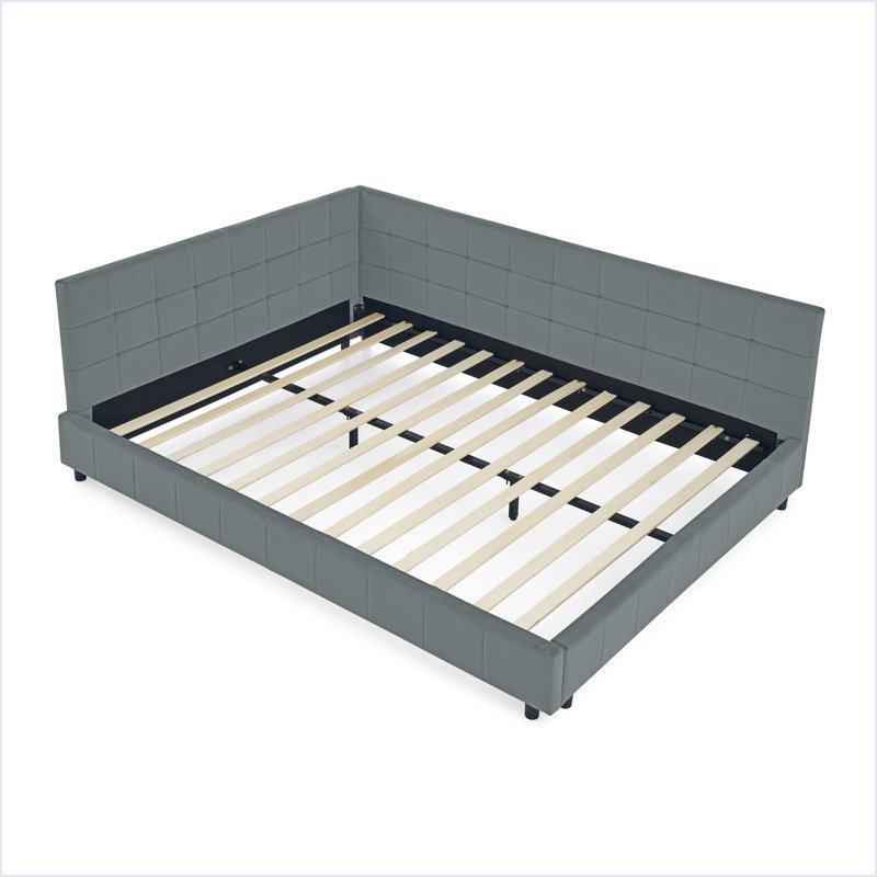 Structure de lit tapissier grand format, structure de canapé-lit avec dossier confortable et accoudoirs, Gris