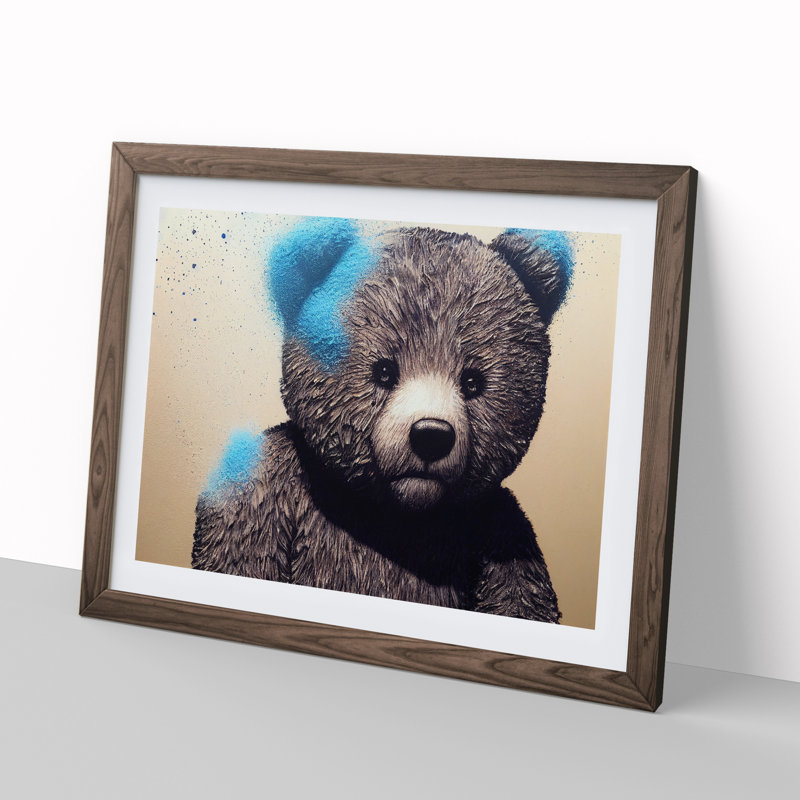 Interesting Teddy Bear - Framed Print, 25cm H x 34cm W x 2cm D, Walnut
