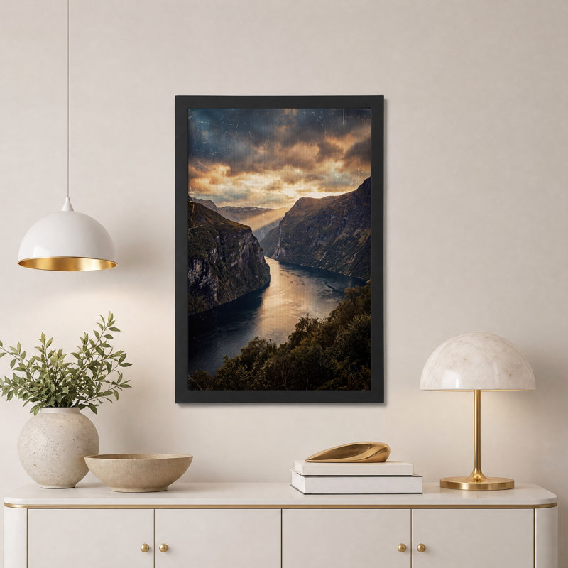 «Dramatic Fjord Valley with Sunset Sky», art mural, 36"H x 24"W