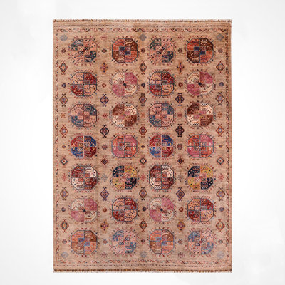 Original Hand Knotted Traditional Pattern Beige Wool and Cotton Rug