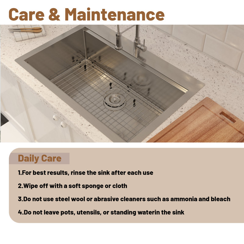 33'' Brushed Stainless Steel Single Bowl Workstation Kitchen Sink