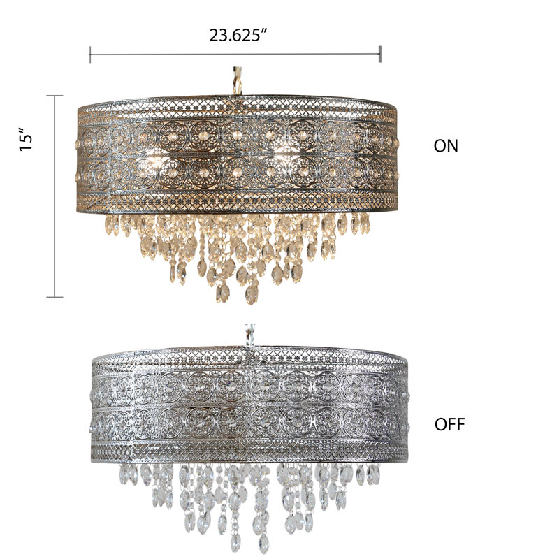 Attlee 23.6"W Aileen 3 - Light Silver Drum Chandelier with Crystal Accents