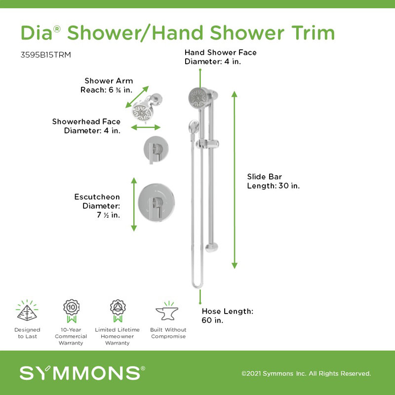 Dia HydroMersion Double Handle Shower System with Hand Spray, Polished Chrome
