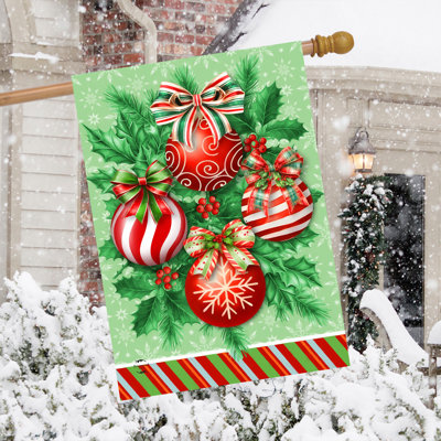 Red & Green Ornaments House Flag 28x40