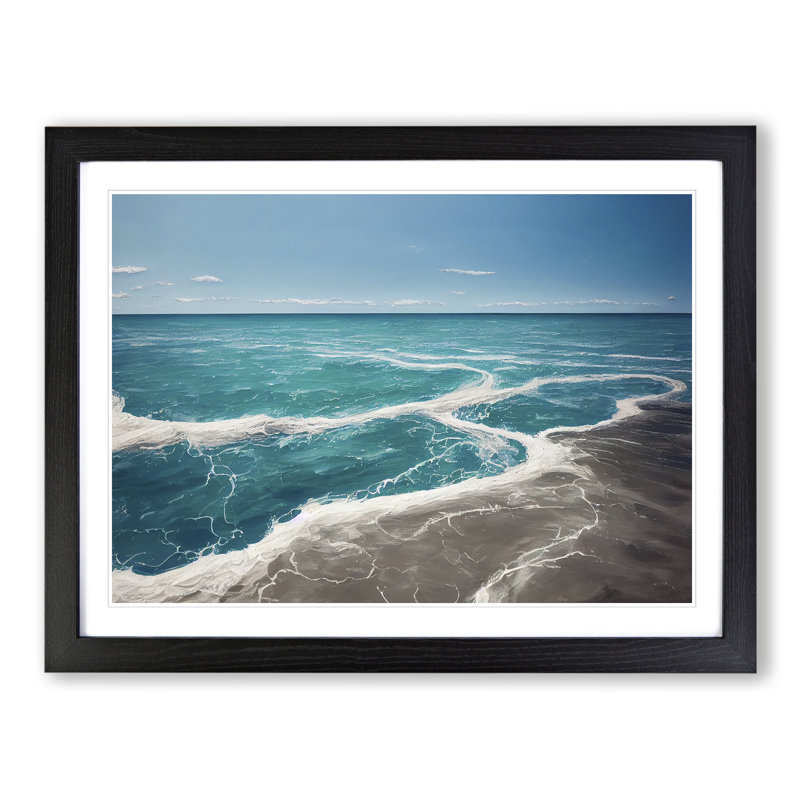 Beach Meets The Ocean - Single Picture Frame Painting, 46cm H x 64cm W x 2cm D, Black
