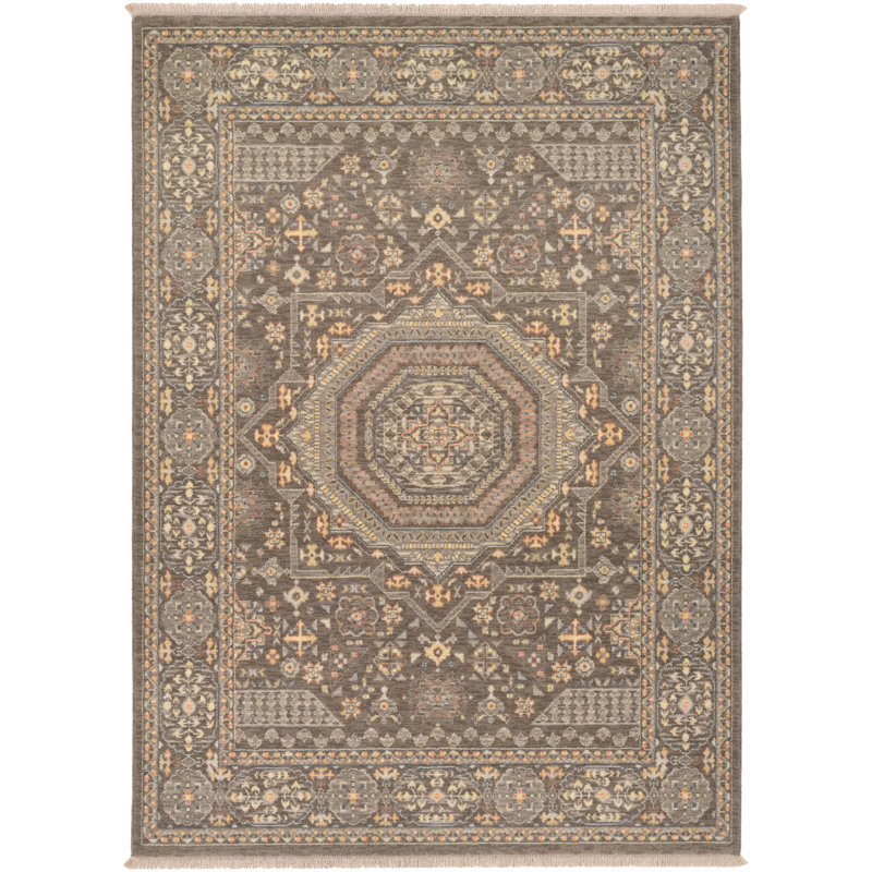 Tapis oriental en laine gris Doughtie, Rectangulaire 9 pi 10 po x 12 pi 11 po