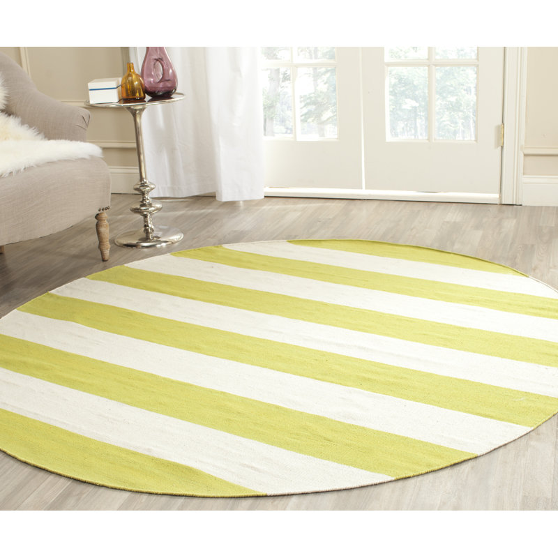 Tapis vert / ivoire en coton tissé à la main Brookvale, Rond 6 pi