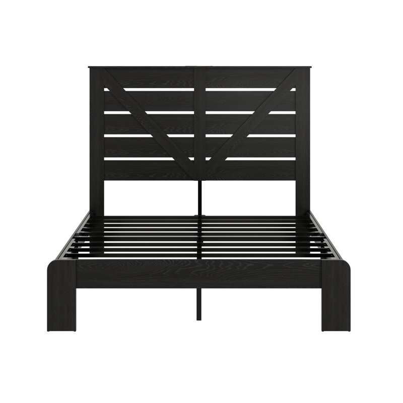 Tête de lit double, cadre de lit plateforme en bois, silencieux, aucun sommier nécessaire et outil d'assemblage facile, grand rangement sous le lit, noir