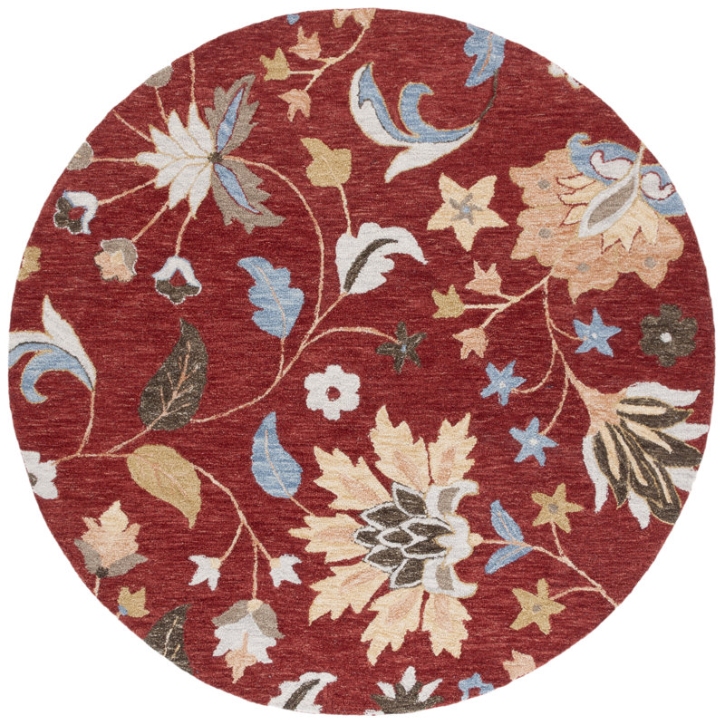 Tapis floral en coton touffeté à la main Jardin en rouge / orange, Rond 6 pi