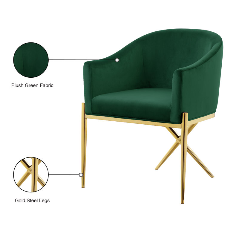 Xavier Upholstered Dining Chair, Gold, Green Velvet