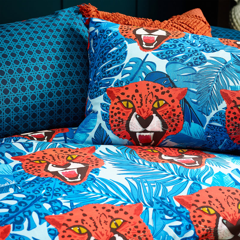 Cotton Blend Floral Duvet Cover Set with Pillowcases Included, Blue, Double Duvet Cover + 2 Standard Pillowcases