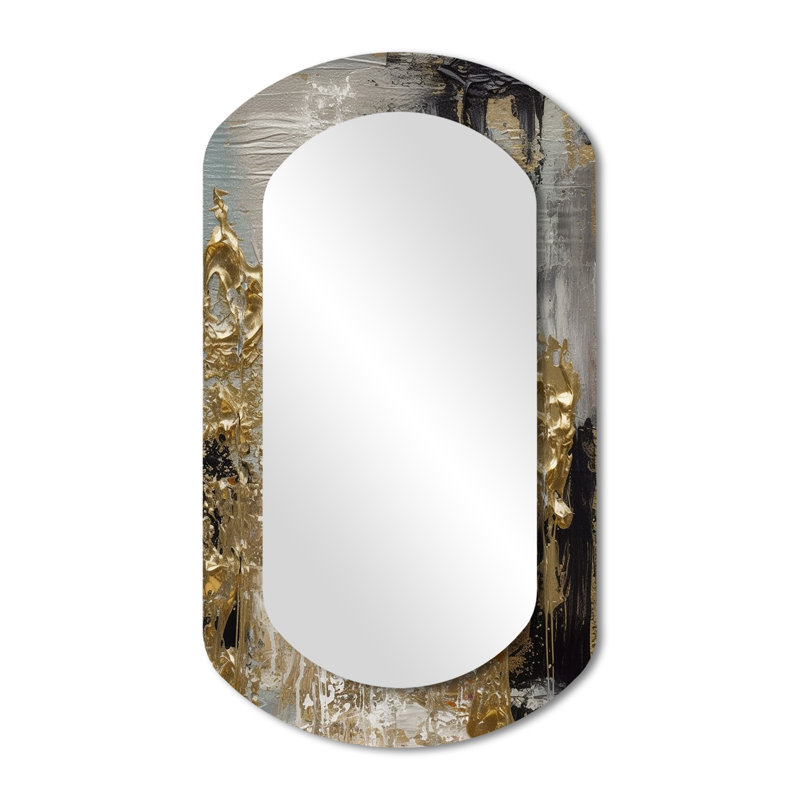 White And Gold Modern Abstract III - Abstract Asymmetrical Shapes - Modern Large Wall Mirror, 43" x 23"