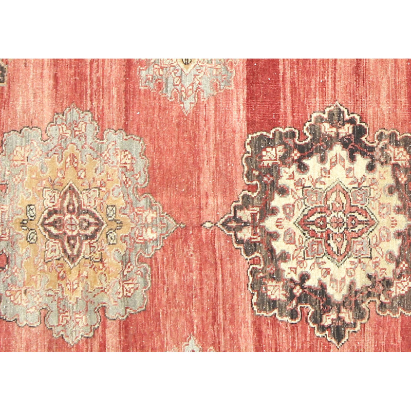 Tapis de couloir unique en laine noué à la main de style années 1960 de 5 pi 8 po x 13 pi 9 po en rouge / brun