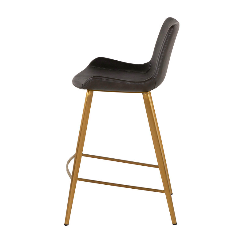 Hines Transitional Brushed Gold and Charcoal Brown Faux Leather Counter Stool