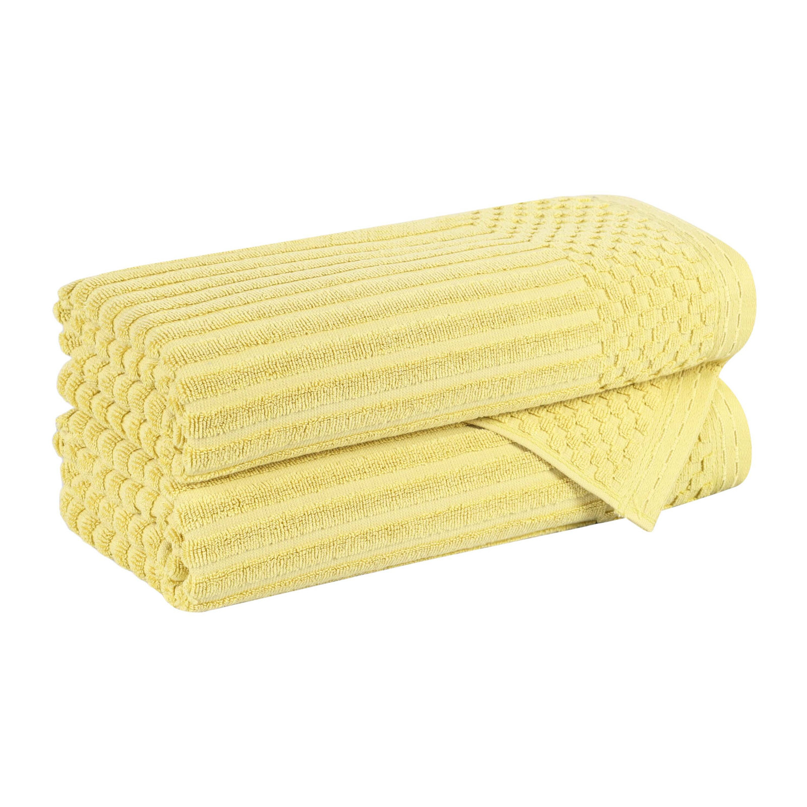 Ruvins Cotton Highly Absorbent Solid and Checkered Border Bath Towel Set, Yellow Gold