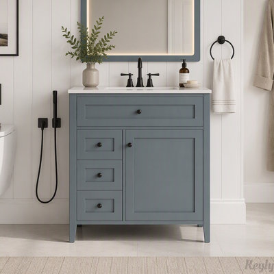 Meuble-lavabo de salle de bain de 76 cm (30 pouces) avec fini bleu gris brillant