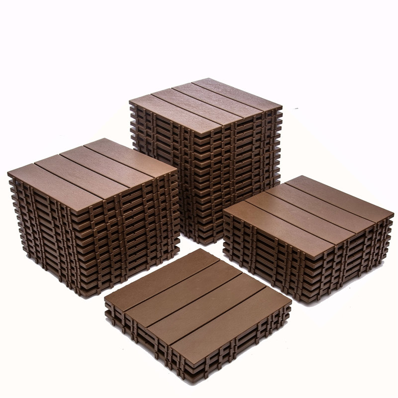 Paquet de 76 tuiles de terrasse à emboîtement 11,42 po x 11,42 po - Revêtement de sol en plastique grain de bois 3D de 68,80 pieds carrés pour l'extérieur, imperméable et résistant à l'humidité, facile à installer et facile à installer
