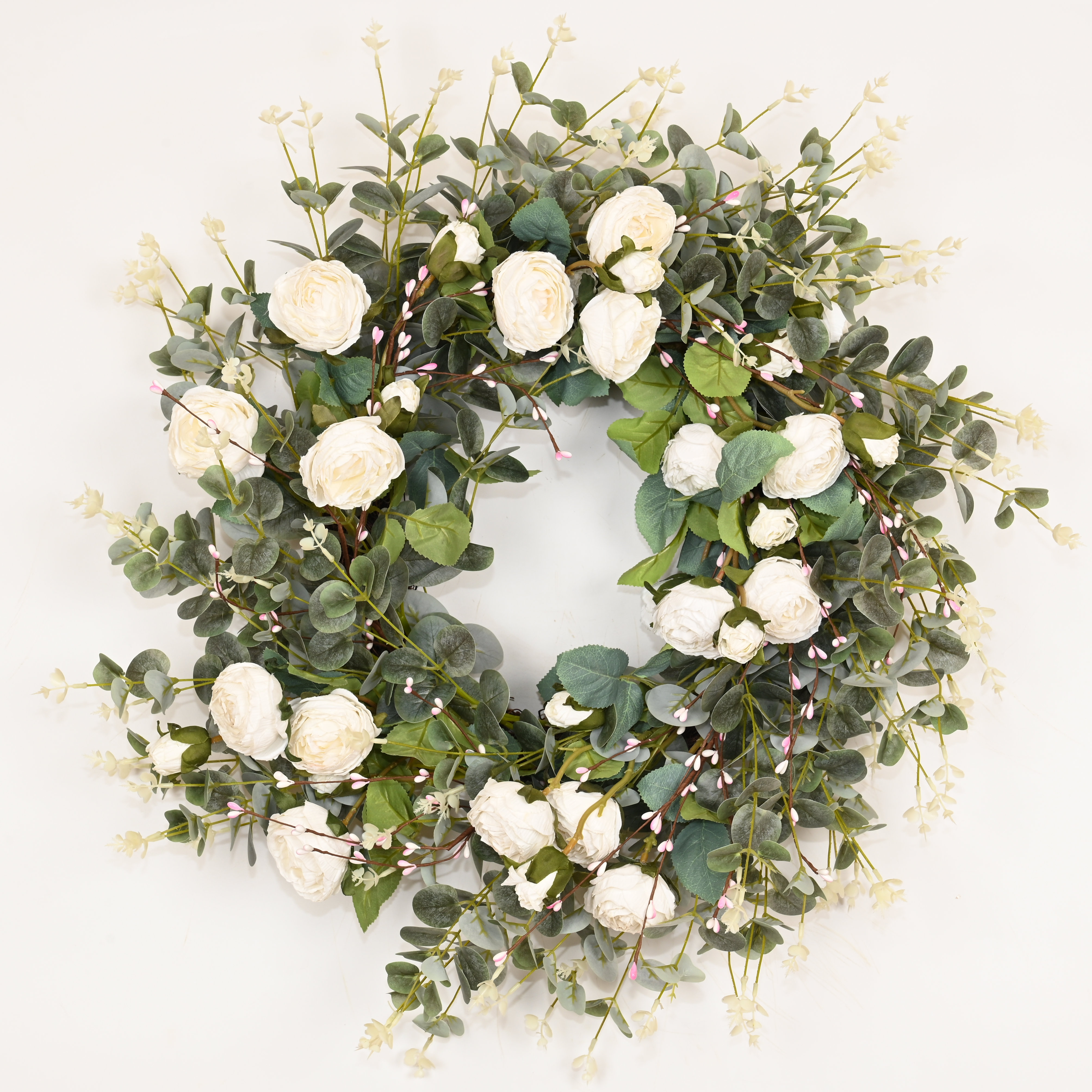 The Holiday Aisle® 26" Artificial Everyday Eucalyptus Berry Rose Floral Front Door Wreath For Wedding Party Home Decor & Reviews | Birch Lane