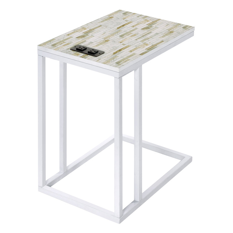 C-table Norwich, Plateau en faux mosaïque blanc / base blanche