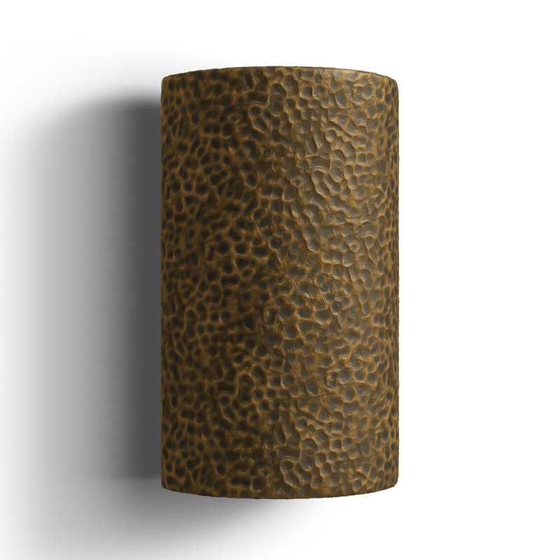 Applique murale 1 lumière Pacursa, H 12,5 po x l 7,75 po x P 6,25 po, DEL intégrées, Laiton poli martelé