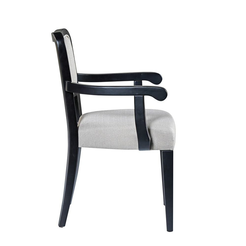 Ensemble de 2 chaises de salle à manger rembourrées élégantes avec accoudoirs et lignes incurvées, Beige/noir
