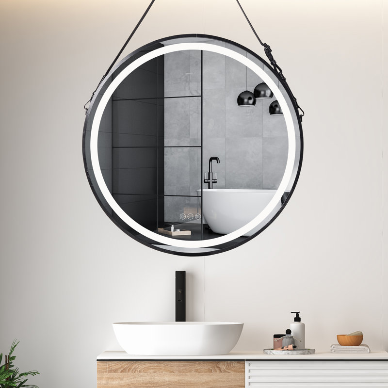 Aileena Metal Wall Mirror, Black, 31.5" x 31.5"