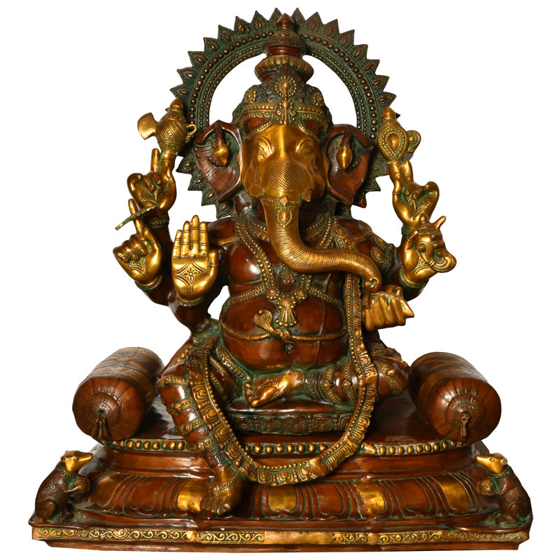 Grande sculpture en laiton de 39 po Ganesha - chef-d'œuvre du temple indien de Chaturbhuja fabriqué à la main pour grand temple, décor de palais et art spirituel