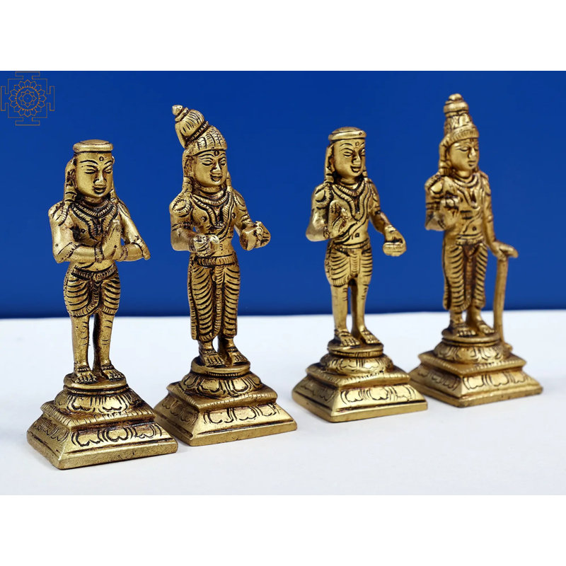 Ensemble de 3 petites statues en laiton Nalvar - Figurines de Saint Quartet fabriquées à la main en Inde du Sud