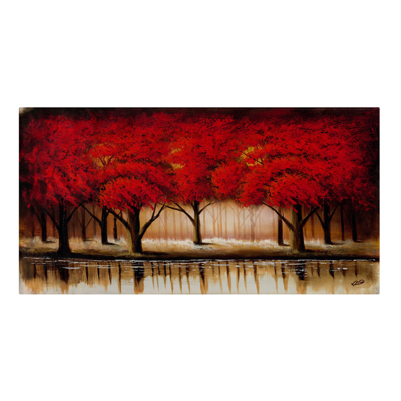Parade of Red Trees Landscape Brushed Aluminum Art