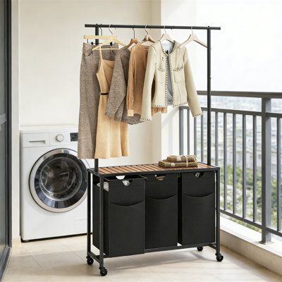 Laundry Cart, Clothes Sorting Basket, Rolling Laundry Basket With Hanging Rack, Wheeled Laundry Basket, Laundry Basket Storage Rack, Laundry Room Specific,