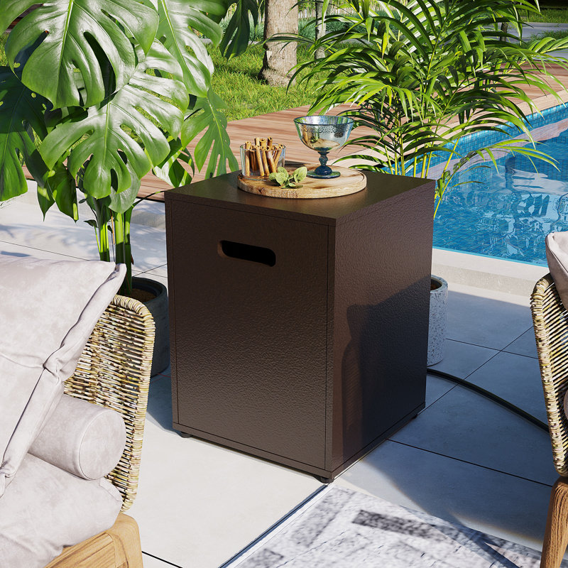 16.1'' Square Iron Outdoor Propane Tank Cover, Brown