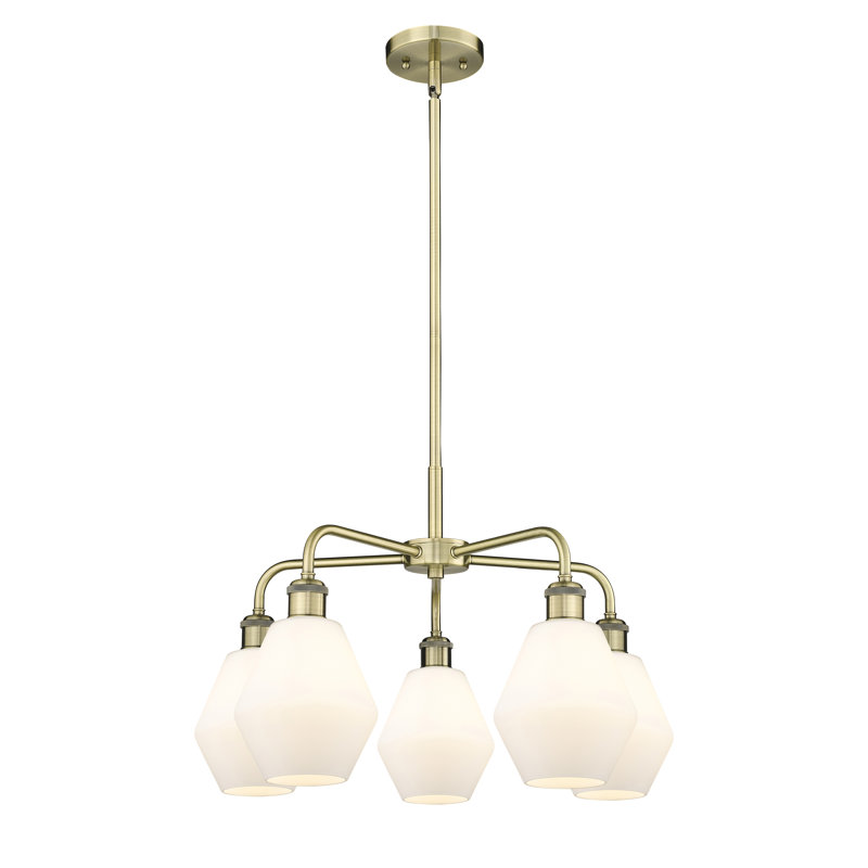 Lustre géométrique à intensité variable en acier à 5 lumières Amylea, H 15,5 po x l 24 po x P 24 po, Boîtier blanc mat