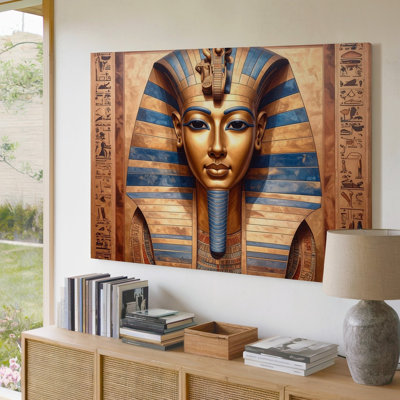 Canvas Wall Art A Stylized Portrait Of An Egyptian Pharaoh S Funerary Mask Framed Within A Decorative Premium Quality Ready To Hang