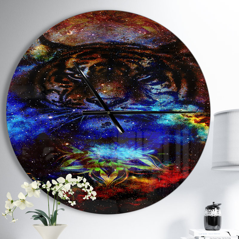 Collage de tigre coloré - horloge murale moderne, Moyen