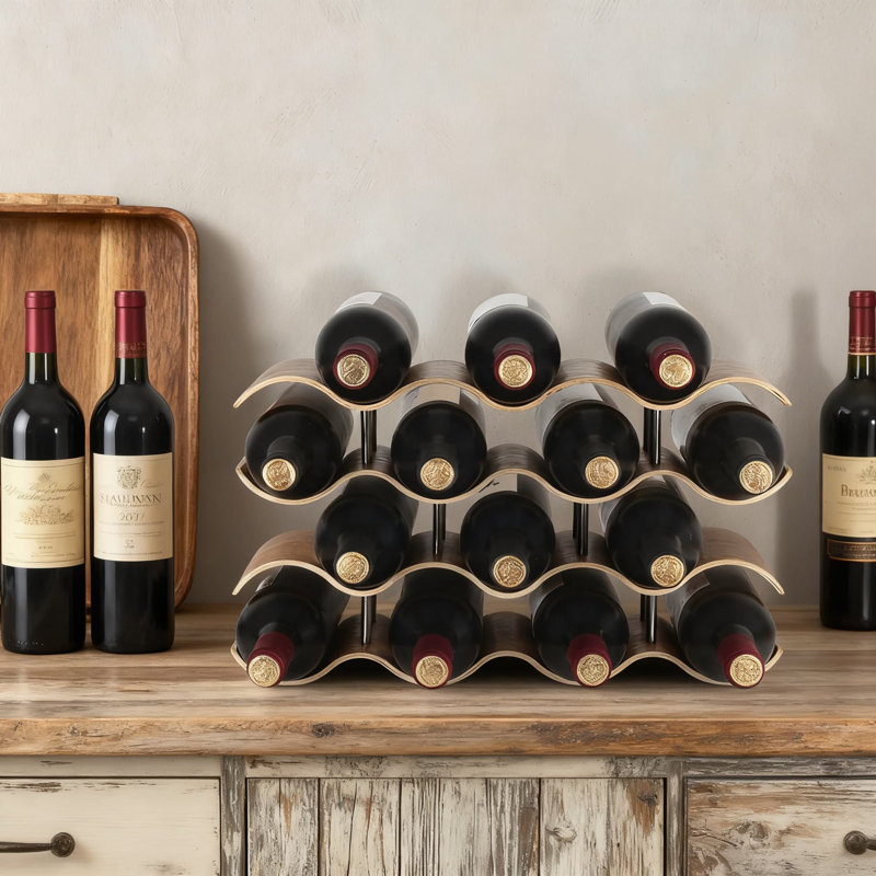 4-Tier Wooden Wine Rack For Countertop Holds 14 Bottles, Freestanding Wine Storage Organizer For Cabinet, Bar, Pantry And Home Decor
