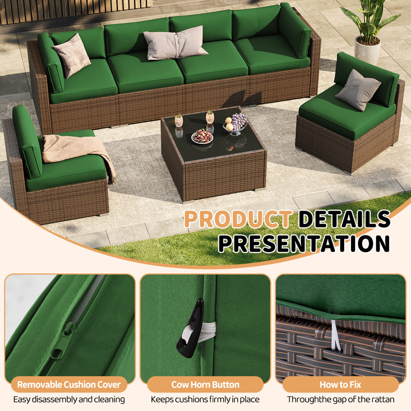 14-Piece Outdoor Cushion Set, 4" Thick Seating Group Cushion Cover, Water-Repellent Patio Sofa Cushion Replacements, Green