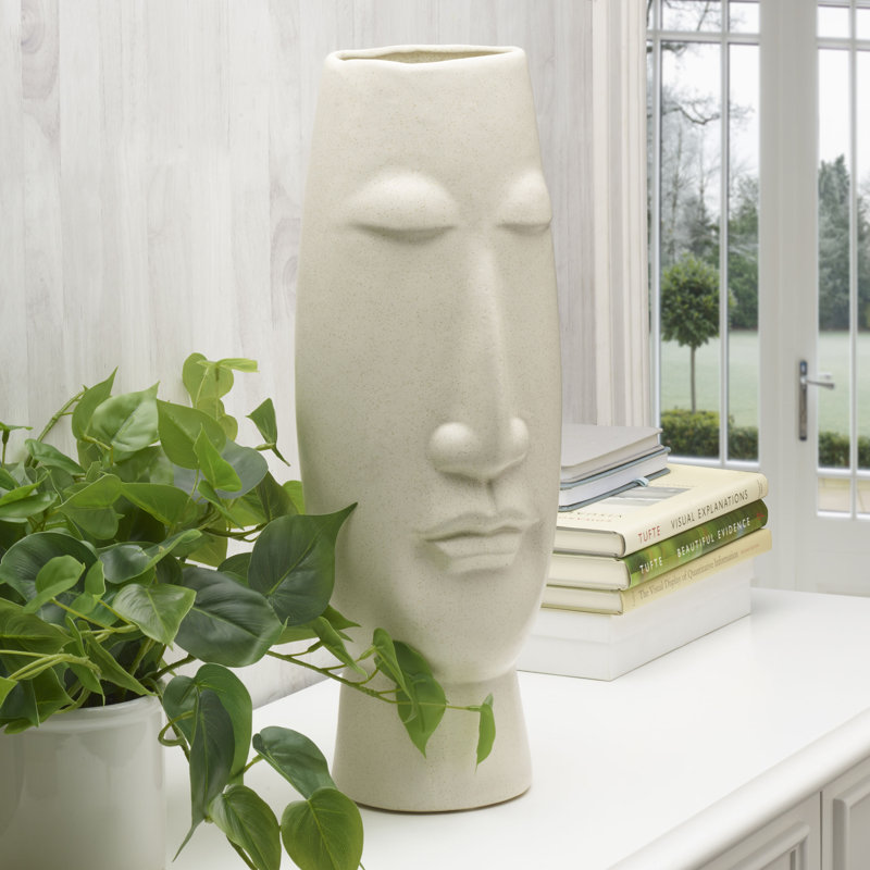Ceramic Face Table Vase, White