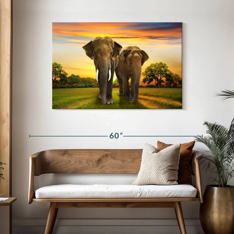 Elephant Sunset Duo, 30" H x 45" W
