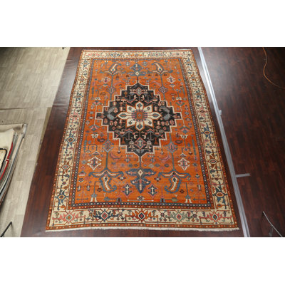 Tapis perse Heriz Serapi pré-1900 à teinture végétale antique noué à la main 10 po x 15 po