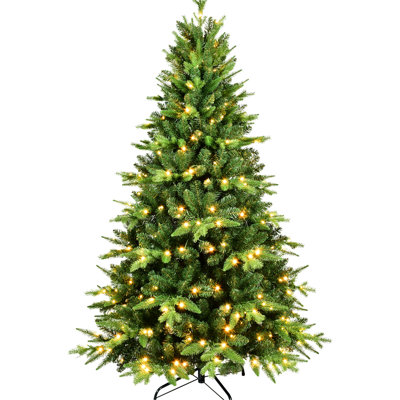 5ft Artificial Christmas Tree With 250 Warm White , 850 Tips Pe+ Blend, Hinged Branches For Quick Assembly, Metal Stand Led Lights, Lifelike Tree, And Holiday Decor