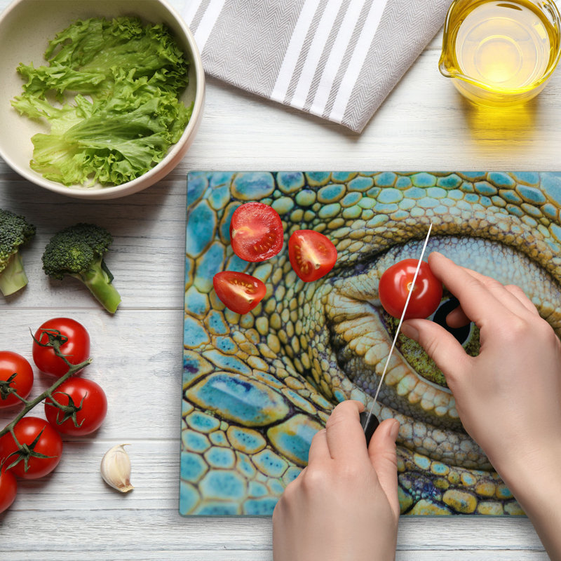 Ambesonne Colourful Cutting Board Large Size Tropic Reptiles Iguana Multicolor