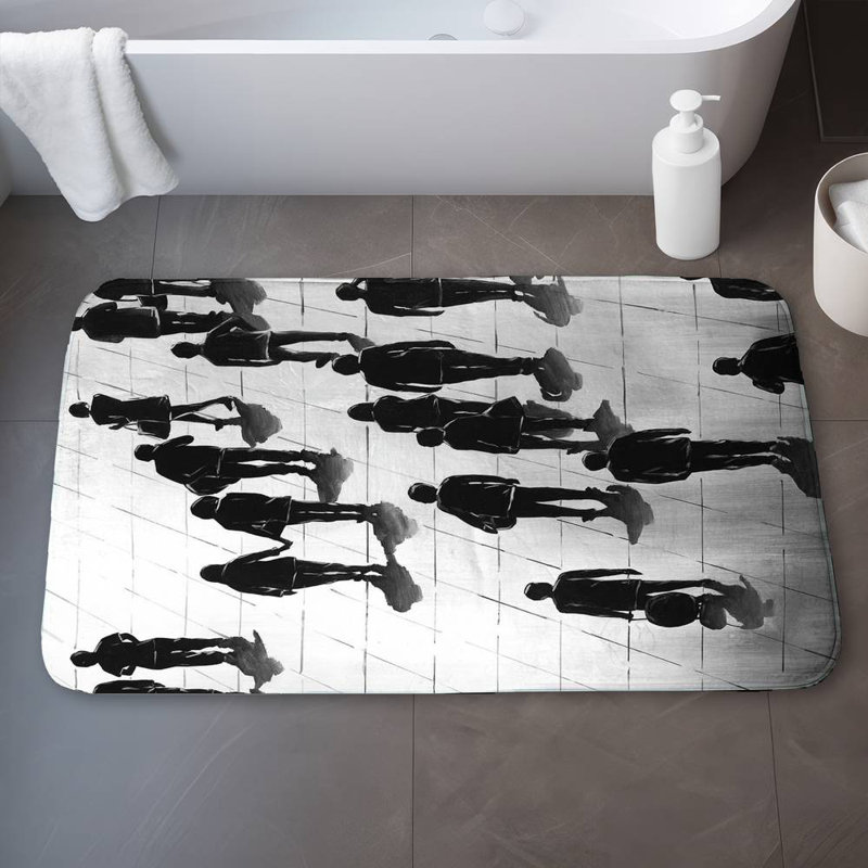 Silhouettes of people on the street Bath Mat with Non-Slip Backing - Quick Dry Memory Foam Bathroom Rug - Absorbent - Modern Plush Spa-Style - Machine Washable