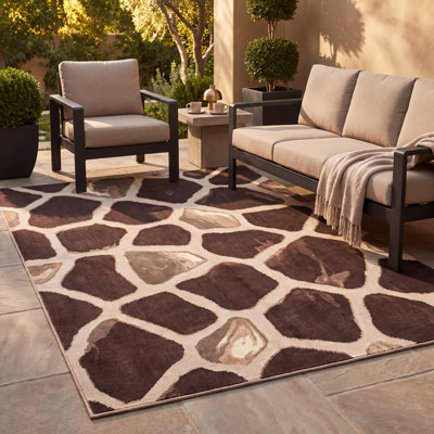 Belchford Animal-Print Animal Print Cream Brown Non-Slip Low Pile Indoor Outdoor Pet Friendly Living Room Bedroom Dining Room Entryway Hallway Office Patch Markings Beige Camel Washable Rug