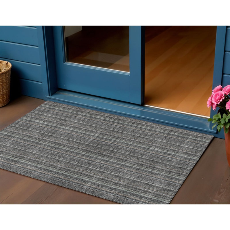 Tapis intérieur lavable rayé gris 3 pi x 5 pi