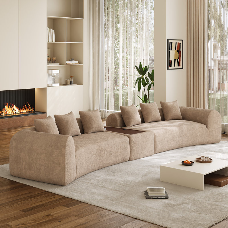 Canapé modulaire incurvé surdimensionné en chenille Boneless, Camel Chenille