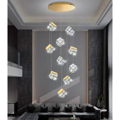 Luminaires suspendus modernes en cristal 10 lumières à intensité variable