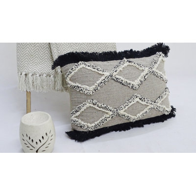 Bhawna's Fusion Fringed Cotton Blend Throw Pillow
