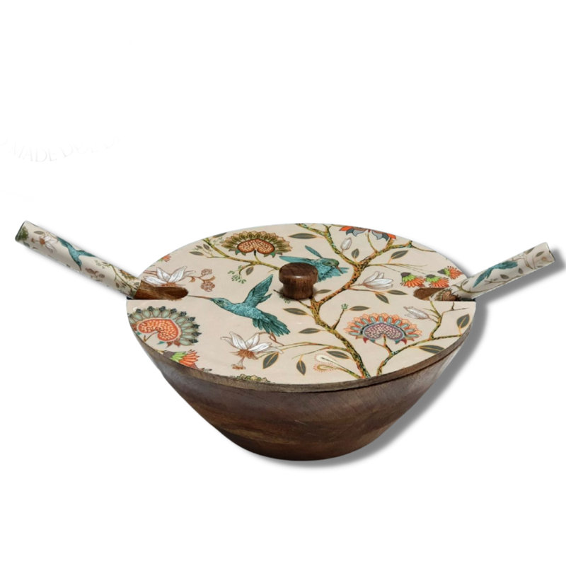 Gracie Oaks Bourbonnais Wood Serving Bowl