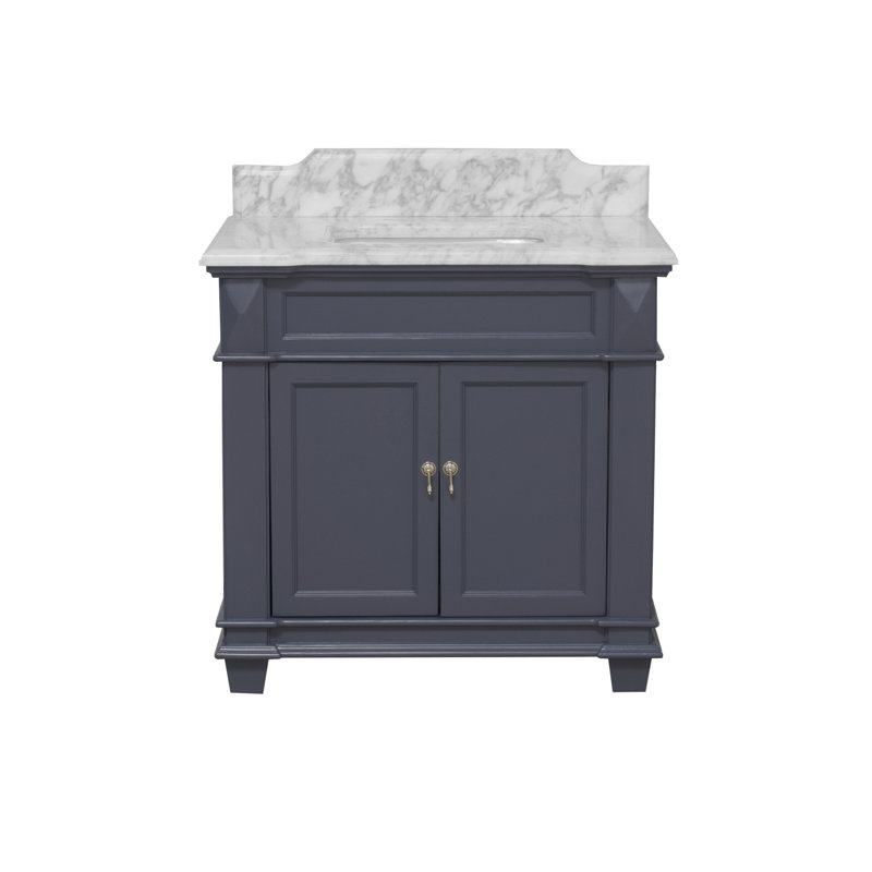 Ensemble de meuble-lavabo simple 36 po Aoibhin, Gris marine, Marbre de Carrare