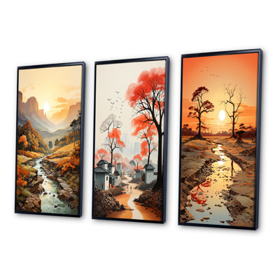 " Orange Beige African Valley " 3 - Pieces